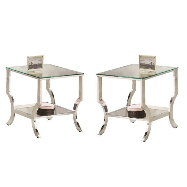 Glass Top End Table Set In Chrome, Square Glass Top End Table