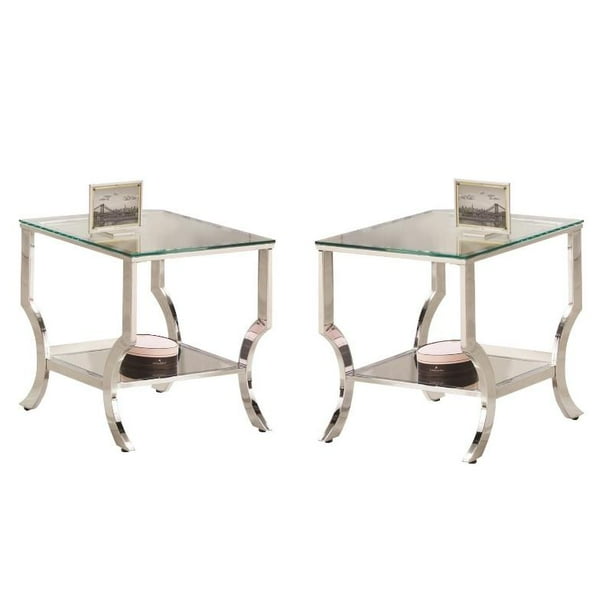 Home Square 2 Piece Glass Top End Table Set In Chrome Com Glass Top End Table Set In Chrome, Square Glass Top End Table