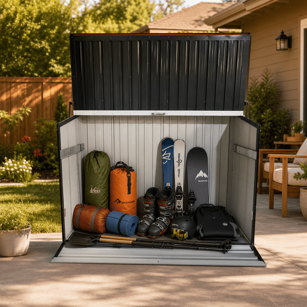594-Gallon Outdoor Galvanized Steel Storage Shed with Flip Top and Foldable Front Door, Large Tool Cabinet for Backyard and Garage, Charcoal Grey