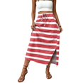 thumbnail image 6 of Women's Maxi Skirt Summer Boho Striped Print Elastic Waisted Drawstring Skirt Casual Beach Long Skirts with Pockets Pink 2XL, 6 of 6