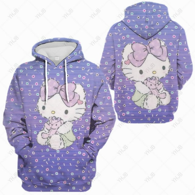 Hello Kitty Print Design Hoody For Women Pocket Street Sweatshirt Hip Hop Style Fleece Hoodie All-Match Comfortable Clothes HOEMLIN