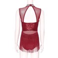 thumbnail image 2 of Miutii Women's Glitter Fringe Dress Sequins Tassel Ballroom Latin Jazz Dance Leotard Bodysuit Dress Burgundy M, 2 of 9
