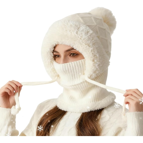 2026 New 3 in 1 Beanie Hat for Women, Winter Hat with Scarf & Mask, Fleece Lined Windproof Neck Gaiter & Face Mask