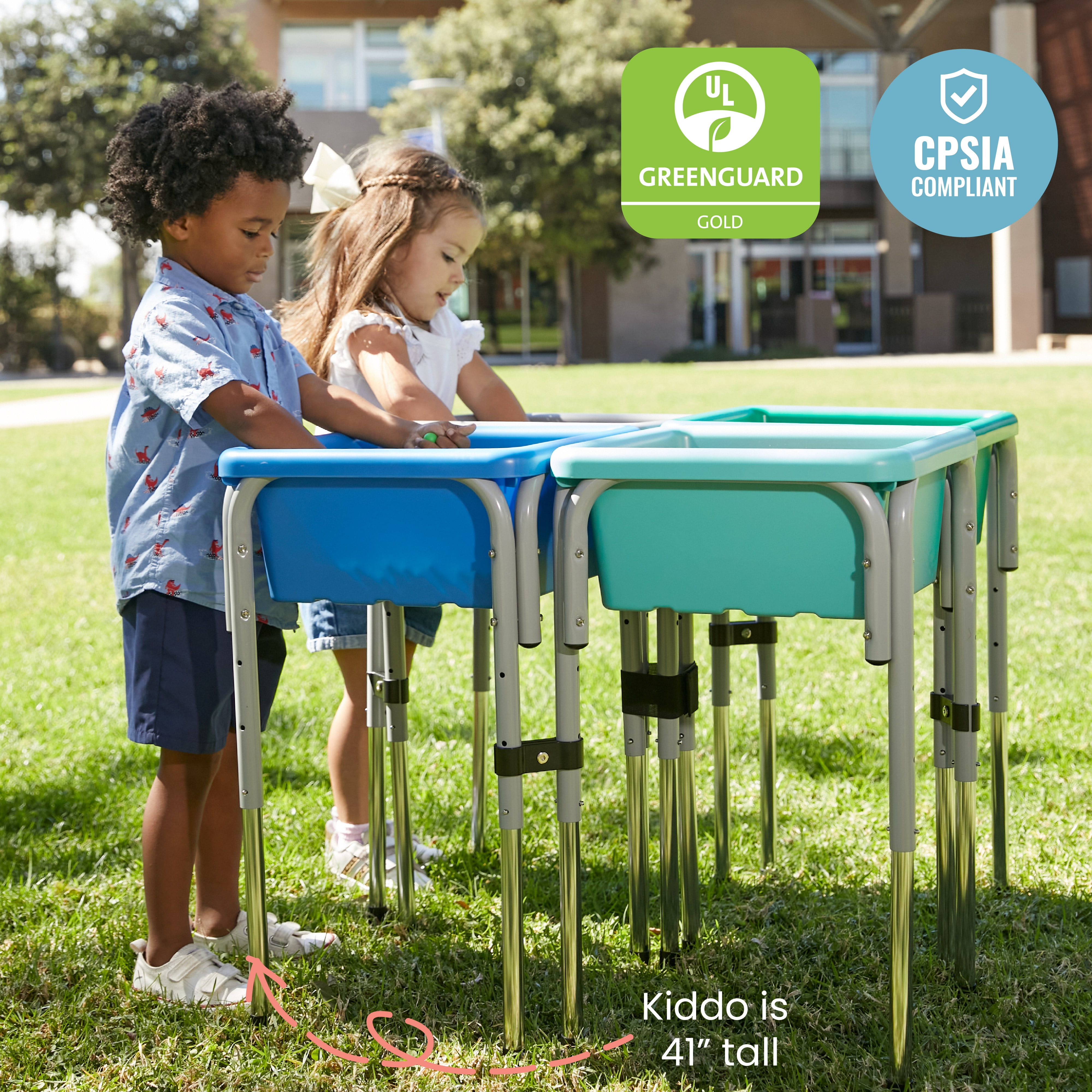 ECR4Kids 4-Station Sand and Water Adjustable Height Table, Sensory Bins, Contemporary