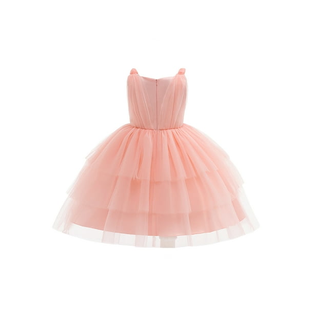 Boiiwant Kids Girls Princess Dress Pink Sleeveless Layered Ruffle