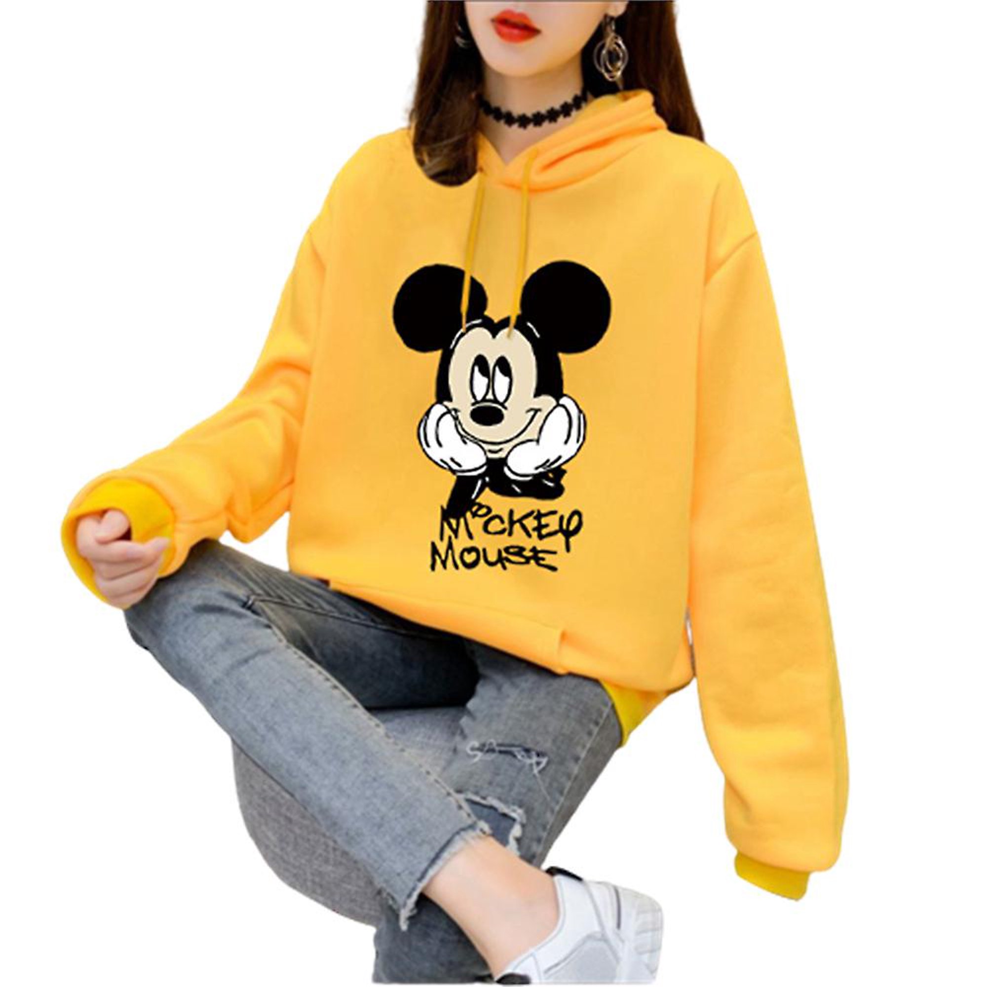 Women Oversize Hoodie Mickey Mouse Printed Winter Sweatshirt With Front  Pocket-Yellow-XL | Walmart Canada