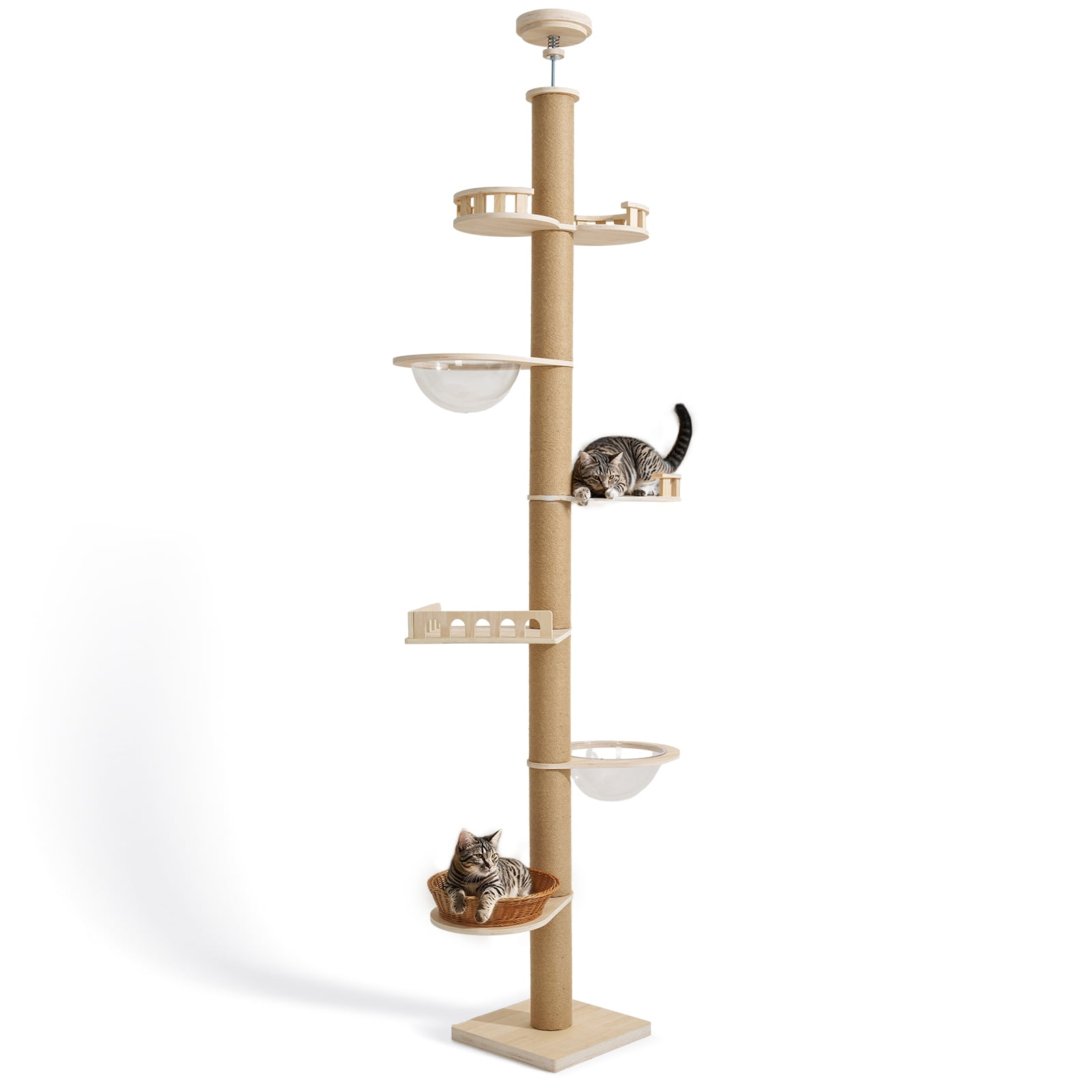 Veehoo Floor to Ceiling Cat Tree Height 106-123 Inch Adjustable with 4.3" Thickened Scratching Posts