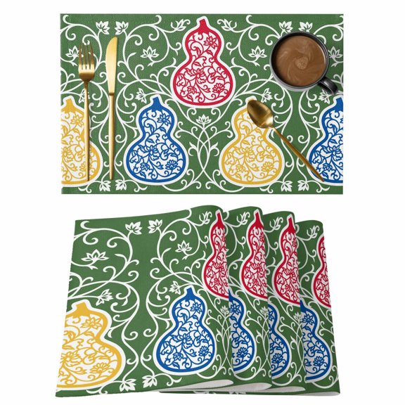 Green Gourd Placemats Set of 4 Modern Abstract Art Floral Place Mats Indoor Wipeable Table Mats Washable Cloth Dining Table Placemats for Kitchen Holiday Party Home Decor 13x19 Inch