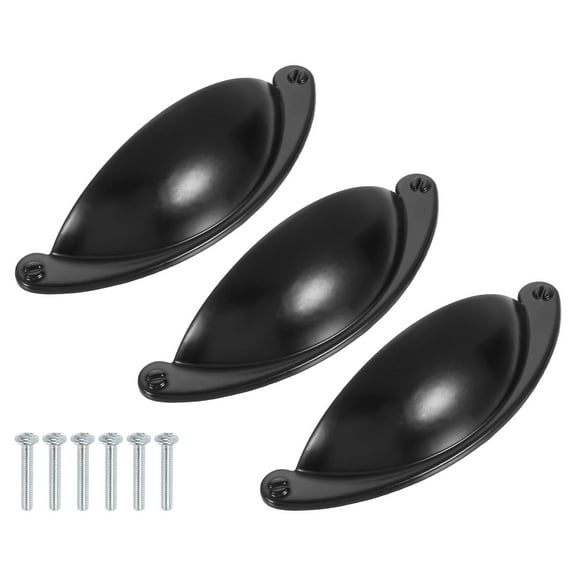 Drawer Pulls, 3Pcs 2-1/2" - Zinc Alloy Cup Pulls with Screws, Cabinet Hardware Handles Dresser Shell Pull for Wardrobe Bathroom Kitchen (Black)