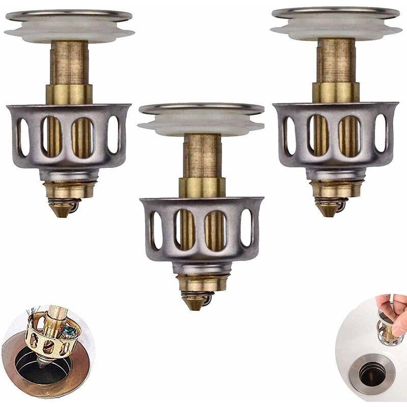 Pop-Up Ablaufventil Set - 3 Stück Messing Abflussstöpsel Für Waschbecken & Badewanne