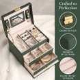 thumbnail image 5 of REGALWOVEN 3 Layer PU Leather Jewelry Box Organizer Storage with Mirror for Women Girl Birthday Gift Green, 5 of 5