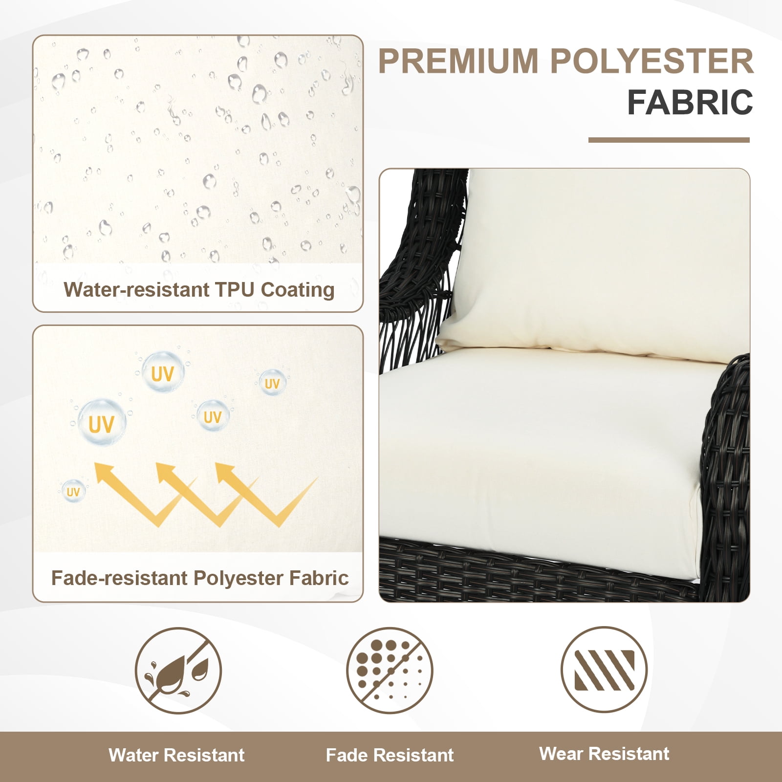 BPS 19x19 Inch Outdoor Deep Seat Cushion Set, Waterproof Patio Furniture Cushions with Adjustable Straps & Removable Cover for Patio, Deck, or Garden, Ivory White