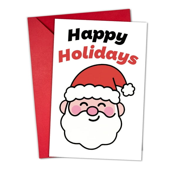 Happy Holidays Greeting Card – Cute Santa Claus Design – Envelope Included, Blank Inside – Perfect for Christmas Wishes and Seasonal Greetings