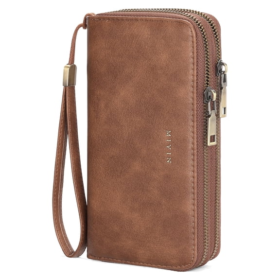 GOIACII Wallets for Women RFID Blocking Double Zip Around Leather Wallet Wristlet Large Capacity Credit Card Holder