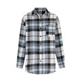 thumbnail image 5 of YODETEY Plaid Flannel Shackets for Women, Long Sleeve Button Down Chest Pocketed Shirts Jacket Coats, Light Blue Women's XXL, 5 of 5
