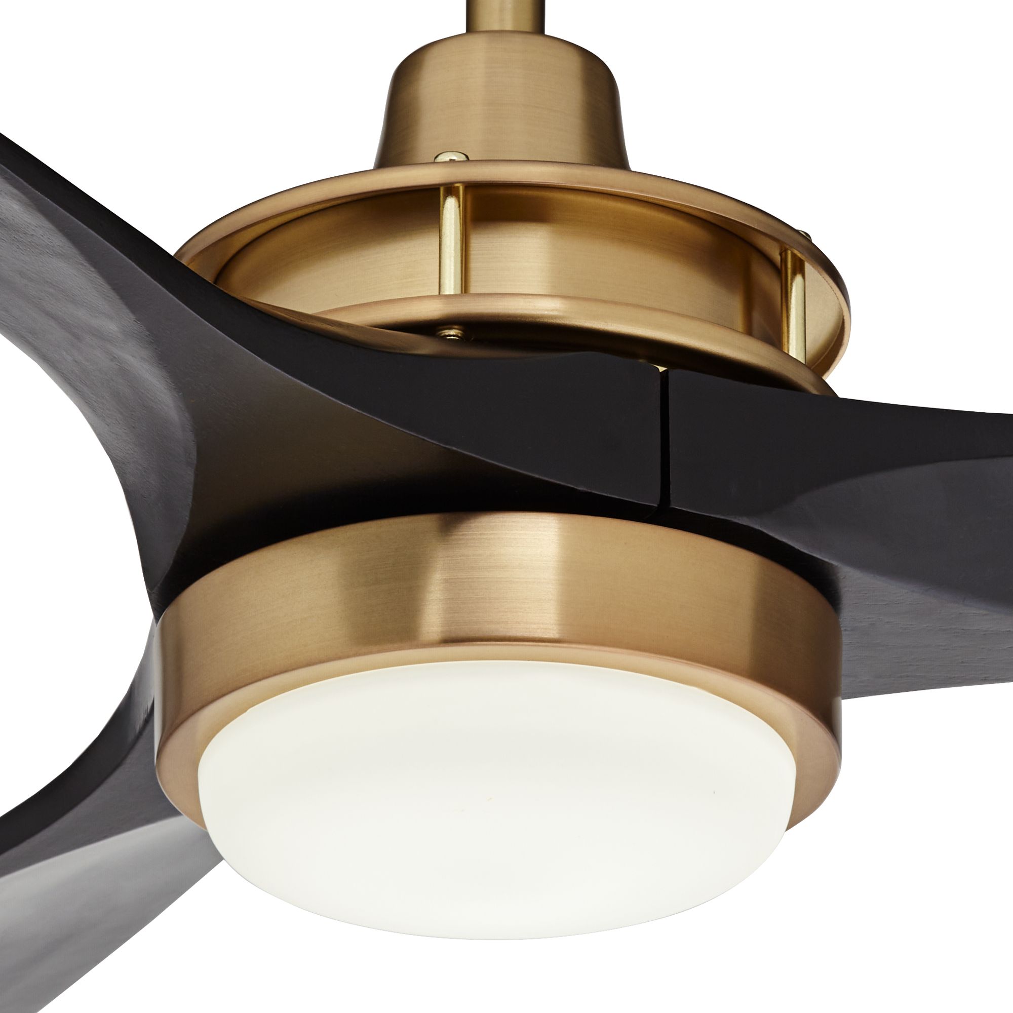 Casa Vieja 52" Windspun Indoor Ceiling Fan 3 Blade LED Light Remote Control Soft Brass Finish Motor Matte Black Finish Wood Blades