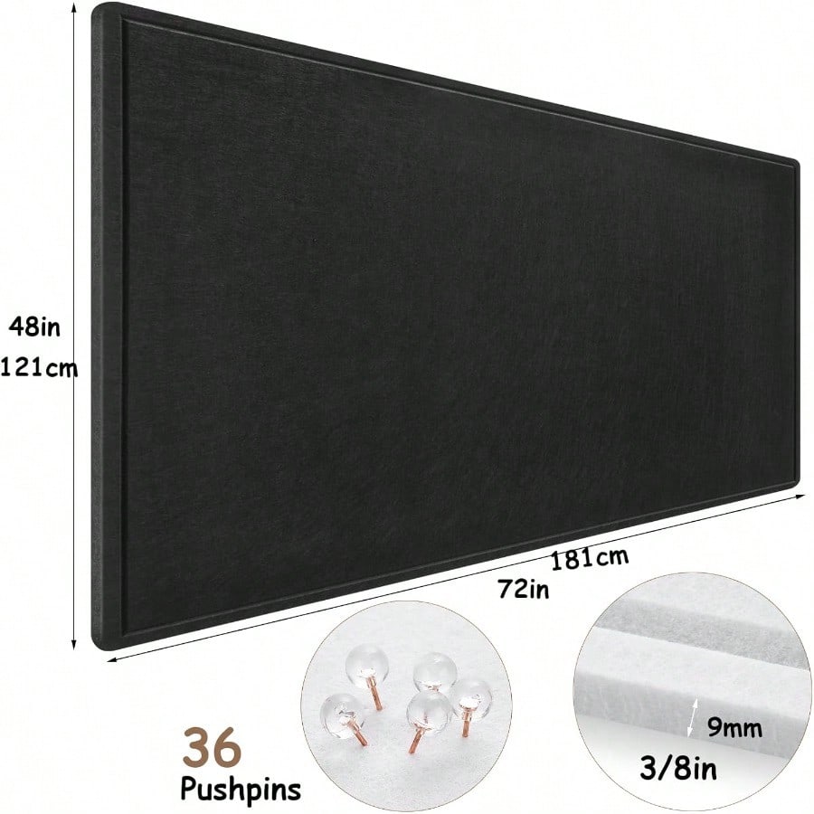 Large Bulletin Board Foldable 72x48 Inches Cork Board Alternative Large Felt Board Decorative Pin Board For Wall Foldable Photo Board SelfAdhesive Vision Board With 36 Pushpins Black