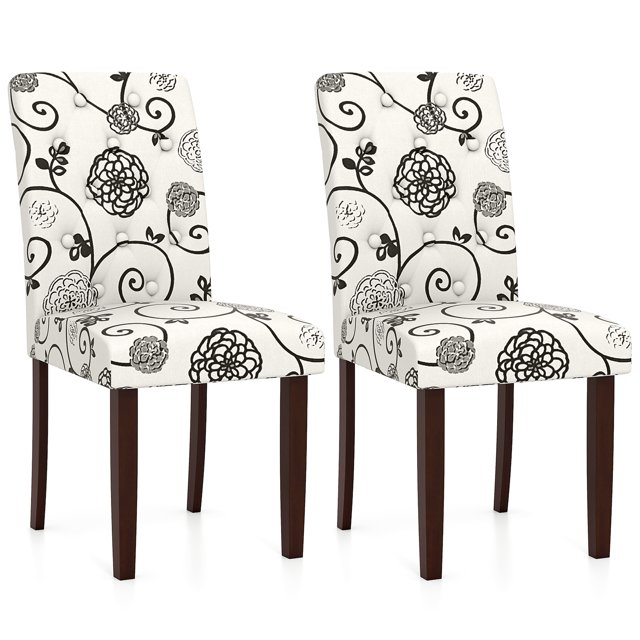 Gymax Wooden Dining Chair Set of 2 w/Rubber Wood Legs Padded Seat S Springs High Back Beige