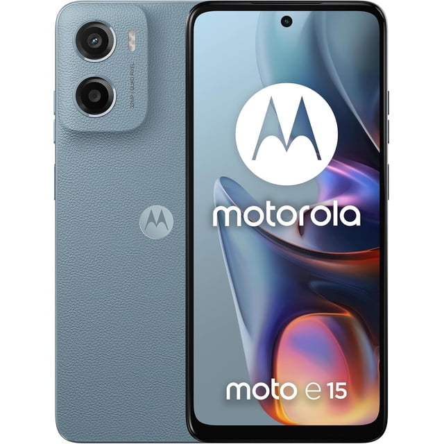 Motorola Moto E15, Pantalla de 6,67" y 90 Hz, 64 GB de Almacenamiento, Batería de 5200 mAh, Smartphone GSM Desbloqueado, Versión Internacional con Doble SIM (Nuevo).