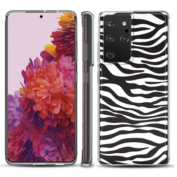 Slim-Fit Lightweight Protective Phone Case compatible with Samsung Galaxy S21 ULTRA 5G, by OneToughShield ® - Zebra B/W
