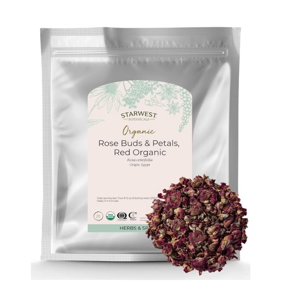 Starwest Botanicals Organic Red Rose Buds & Petals Whole, 1 Pound Bag