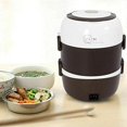 thumbnail image 2 of DONSU 3 Layers Electric Lunch Box, 2L Portable Electric Heating Lunch Box 360°Steam Heating Warmer Container Rice Cooker for Home, Office, School (200W 110V), 2 of 4
