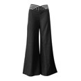 thumbnail image 4 of WTOBBY Women's Hollow Belt Detail Flared Wide Leg Pants - Office Casual Trousers with High Waist & Stretch Fabric for Professional Chic Looks,Black L, 4 of 5