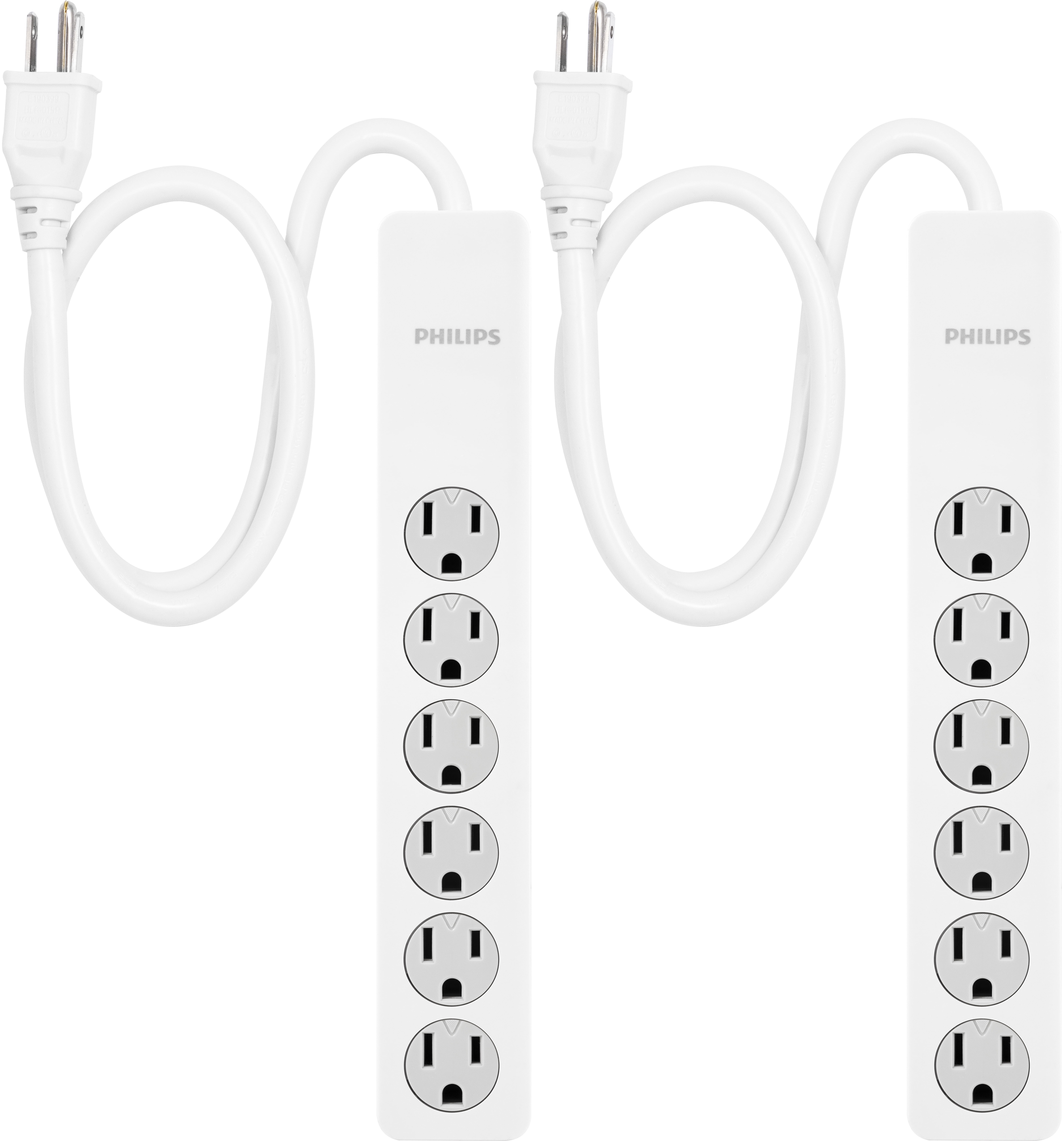Philips 6-Outlet Surge Protector Extension Cord, 2ft., 450 Joules, 2-Pack  SPP6244WE/37-T1
