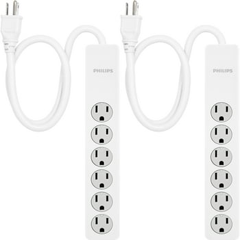 Philips 6-Outlet Surge Protector Extension Cord, 2ft., 450 Joules, 2-Pack  SPP6244WE/37-T1