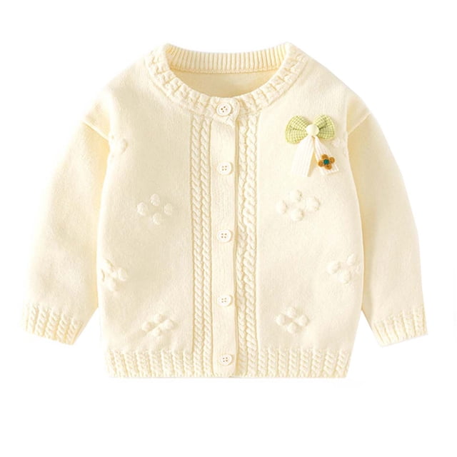SGFCWSX Girls Sweaters with Button Crew Neck Soild Color Girls Autumn Clothes Beige