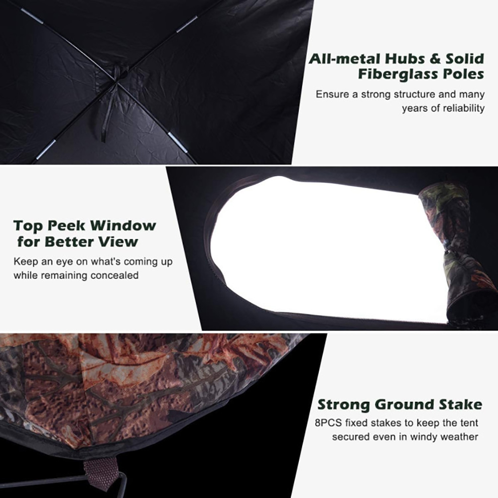 Demifill Portable Pop Up Ground Camo Blind Hunting Enclosure, Hunting Blind Tent with Portable Bag and Tent Stakes, Pop Up Tent for Outdoor, Brown