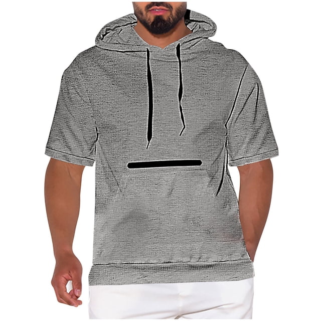 pstuiky camisetas de hombre, Blusa con capucha de manga corta y bolsillos de color liso para hombre camisas casuales para hombre m