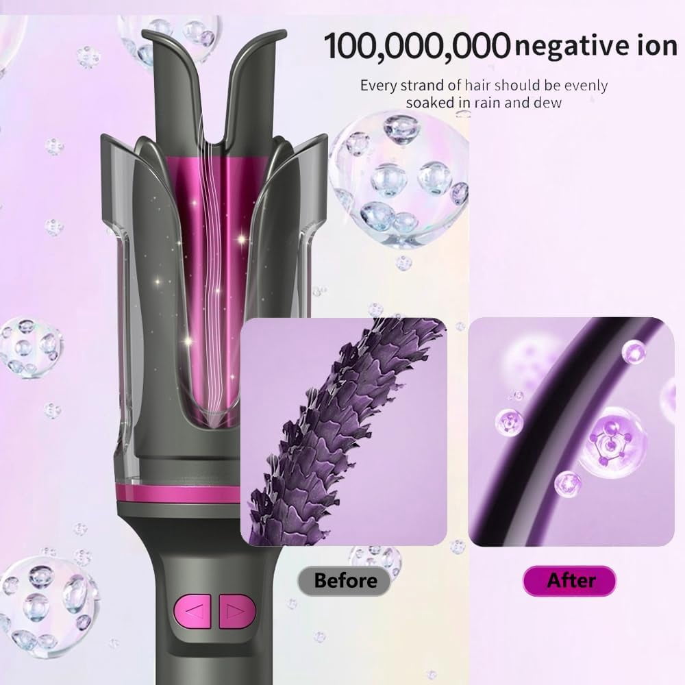 1 Inch Curling Iron Automatic Rotating Long Hair Curler with Digital Display Beach-Waves Curling Wand with 6 Temp, 500 Million Ionic, 100-240v Voltage & Lightweight for Travel (White)