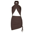 thumbnail image 4 of Bigersell Women's Club & Night Out Dresses Women's Summer Short Sleeve Halter Slim Hollow Bodycon Dress Female formal Dresses Regular Wrap Dresses, Style 28631, Coffee S, 4 of 5