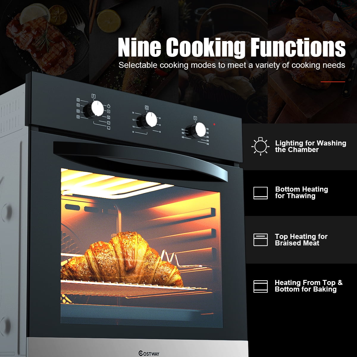 24" Electric BuiltIn Single Wall Convection Oven Tempered Glass