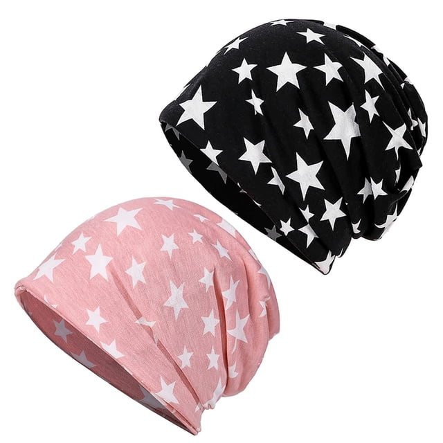 Gorros JarSehera para mujer, algodón, quimio, con estampado de estrellas, 2 pares