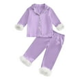 thumbnail image 1 of Odeerbi 2-14 Años Niñas Pluma Pijamas Entallado Solapa Manga Larga Camisa Pantalones Conjunto de Ropa de Dormir Impresa Suave Dos Piezas de Pijama, 1 of 5
