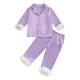 thumbnail image 1 of Odeerbi 2-14 Años Niñas Pluma Pijamas Entallado Solapa Manga Larga Camisa Pantalones Conjunto de Ropa de Dormir Impresa Suave Dos Piezas de Pijama, 1 of 5