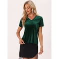 thumbnail image 4 of Camiseta casual de manga corta con cuello en V y parte superior de terciopelo para mujer Verde XS, 4 of 5
