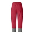 thumbnail image 7 of Miluxas Women's Gingham Trim Wide Leg Pants Elastic High Waist Loose Fit Casual Cropped Pants with Pockets Summer Work Casual Trousers Red, 7 of 7