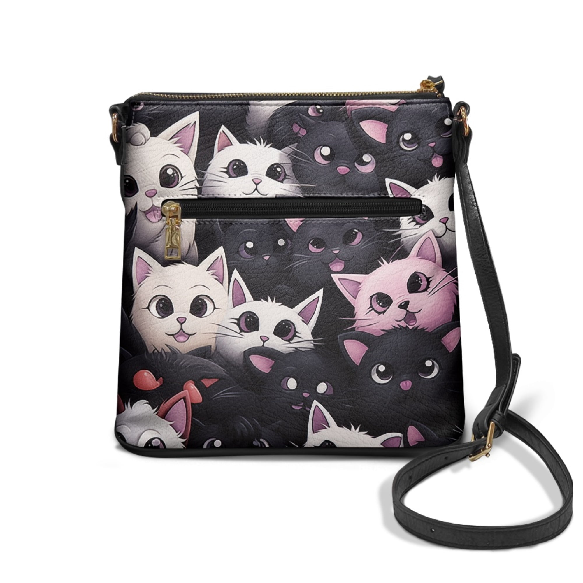 Kuiaobaty Kitten Print Crossbody Bag for Women Waterproof, Trendy Lightweight Vegan Leather Crossbody Purse Medium Size, Roomy Shoulder Bag with Adjustable Strap for Travel & Dating