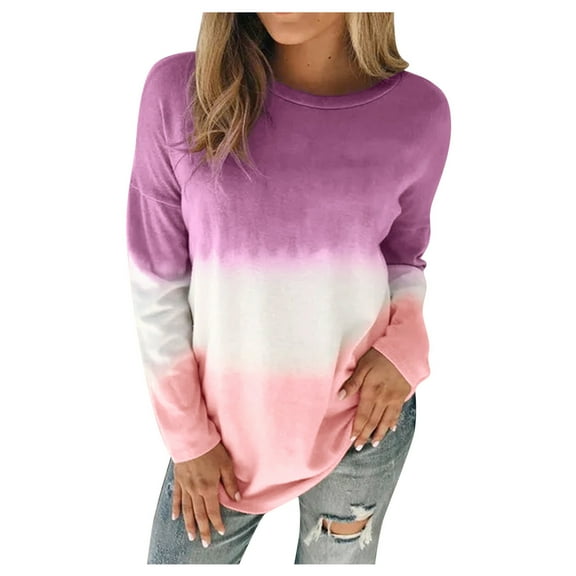 Long Sleeve Sweatshirts for Womens Winter Fall Clothes Pullover Plus Size Tie-Dye Printed Gradient Sweatshirt Tops