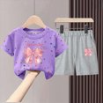 thumbnail image 2 of KPOPLK Baby Girl Summer Clothes Floral Print Short Sleeve T Shirt + Shorts Sets Infant Toddler Outfits 0-4 Years Old(9-10 Years,Light Purple), 2 of 4