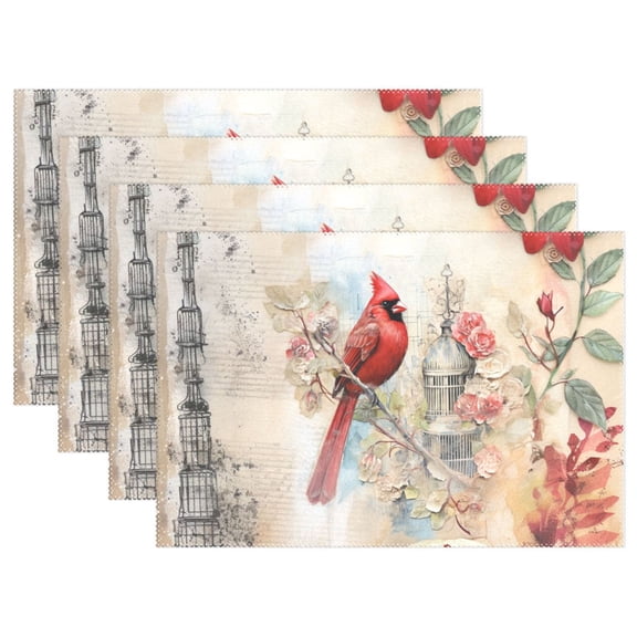 Bird Tower Flowers 12×18 inch Placemats Heat Resistant Washable Foldable Rectangular Placemats Set Decoration Indoor Outdoor for Kitchen Dining Table 6PCs