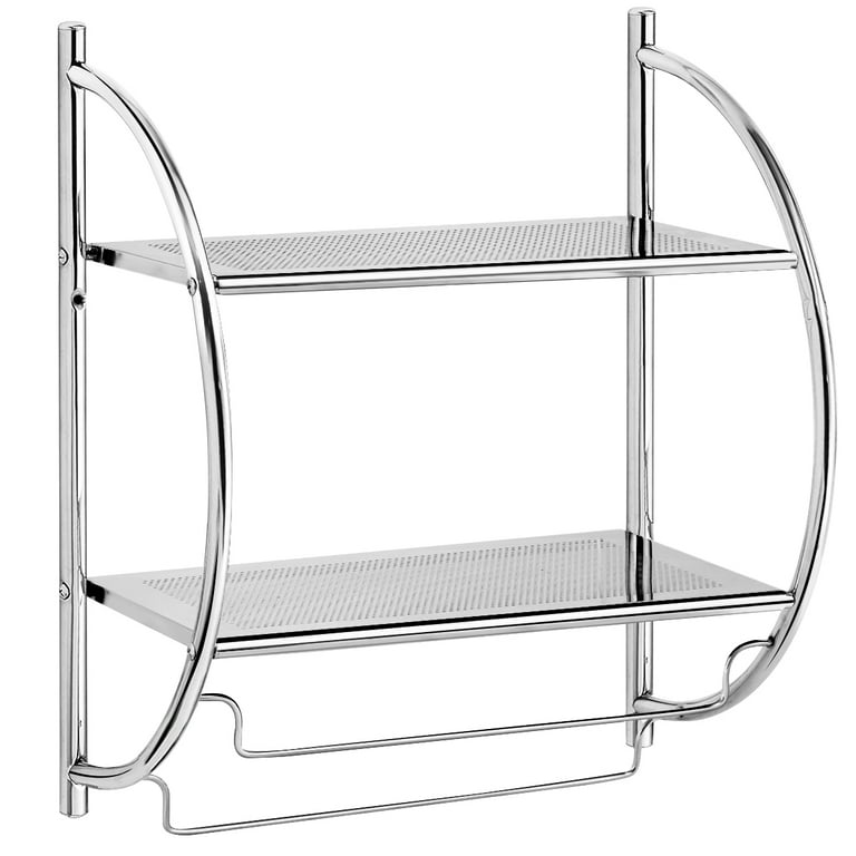 Juvale Wall Mounted 2 Tier Storage Organizer Shelf For Bathroom & Kitchen,  Chrome Metal Shower Caddy With Towel Rack : Target