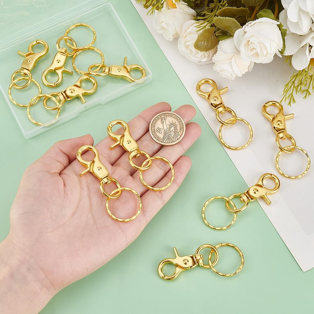 4-teiliges Schlüsselring-Clip Set – Metall-Schnappverschluss Mit Karabiner, Gold, Für Schlüssel & Taschen
