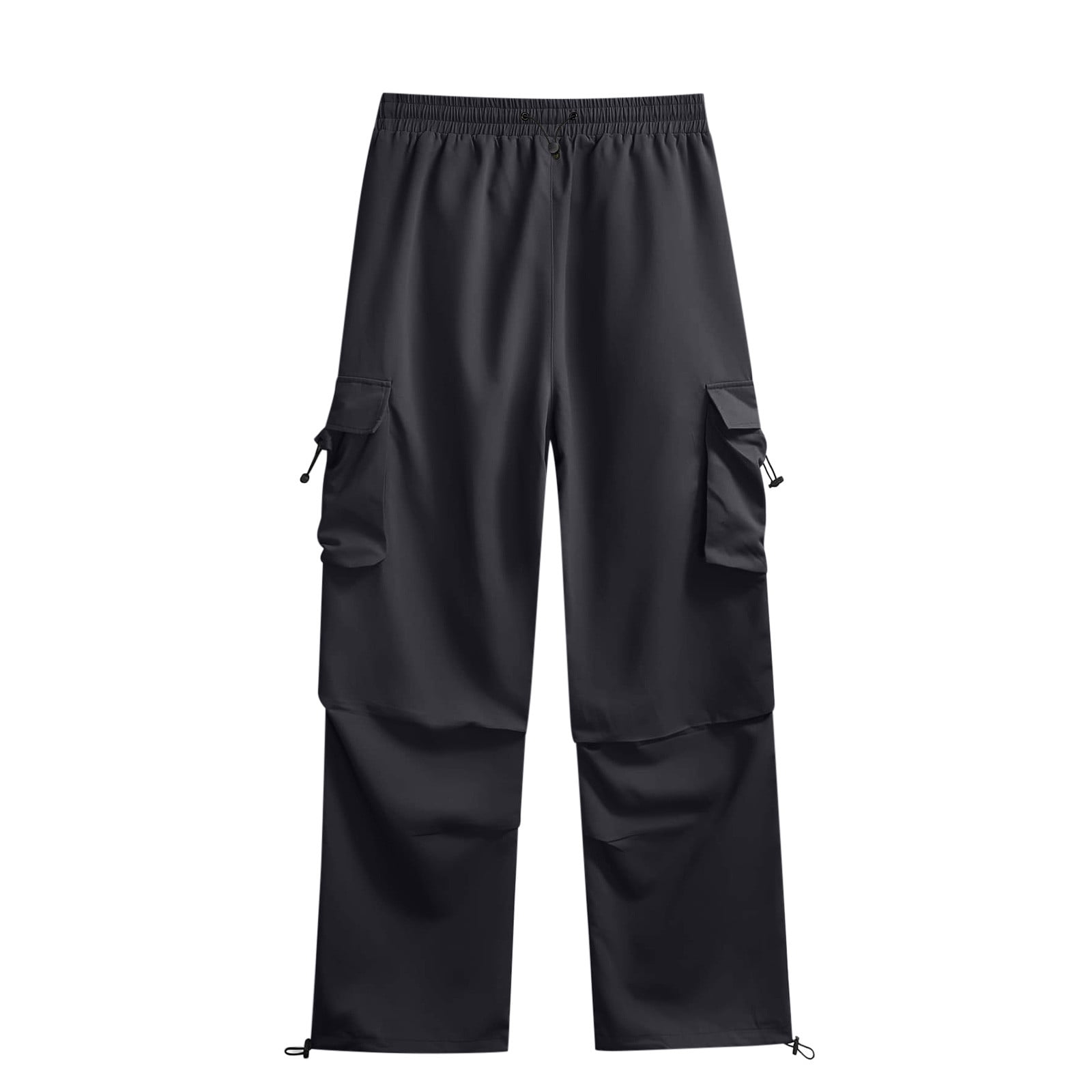 Men's Parachute Cargo Pants Loose Fit Pants Drawstring Casual Pants Multi Pockets Wide Leg Trousers