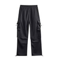 thumbnail image 5 of WREESH Men's Cargo Pants Fashion Solid Casual Drawstring Elastic Waist with Pocket Trousers Sport Pants Black, 5 of 10