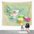 thumbnail image 2 of UFAEZU Party Watercolor French Dessert Macaroons Cup Tea Cake Painting Macaron Wall Art Hanging Tapestry Home Decor for Living Room Bedroom Dorm 51x60 inch, 2 of 2