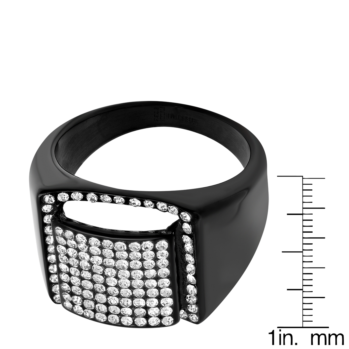 Steeltime Men's Stainless Steel Cross Statement Ring with Cubic Zirconia Diamonds